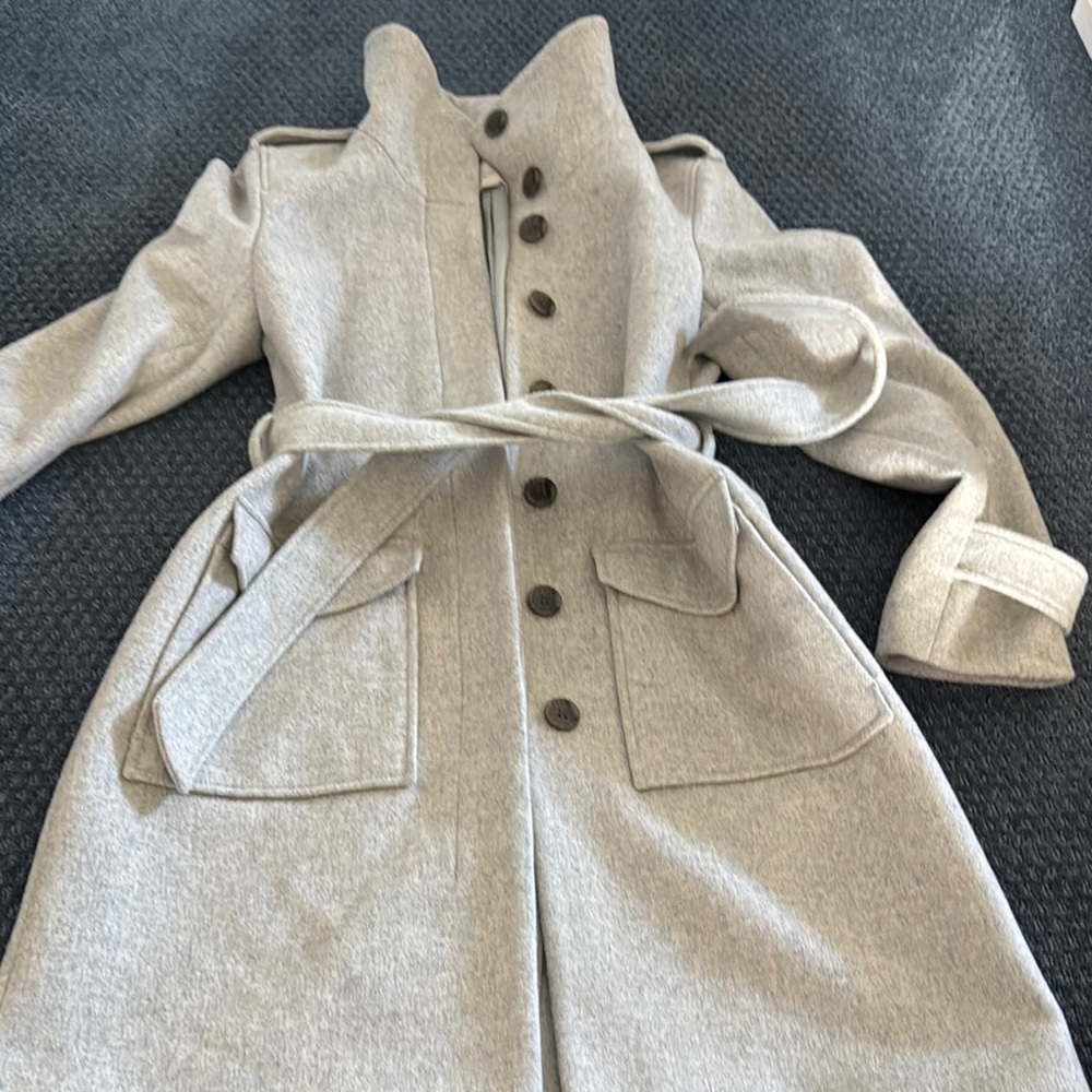 LOFT Light Gray Wool-Blend Belted Long Coat